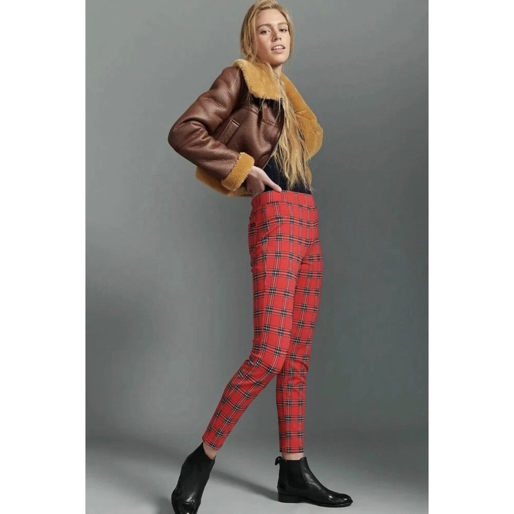 Sanctuary Red Tartan Plaid Leggings Skinny Pants P108-K0641 Large